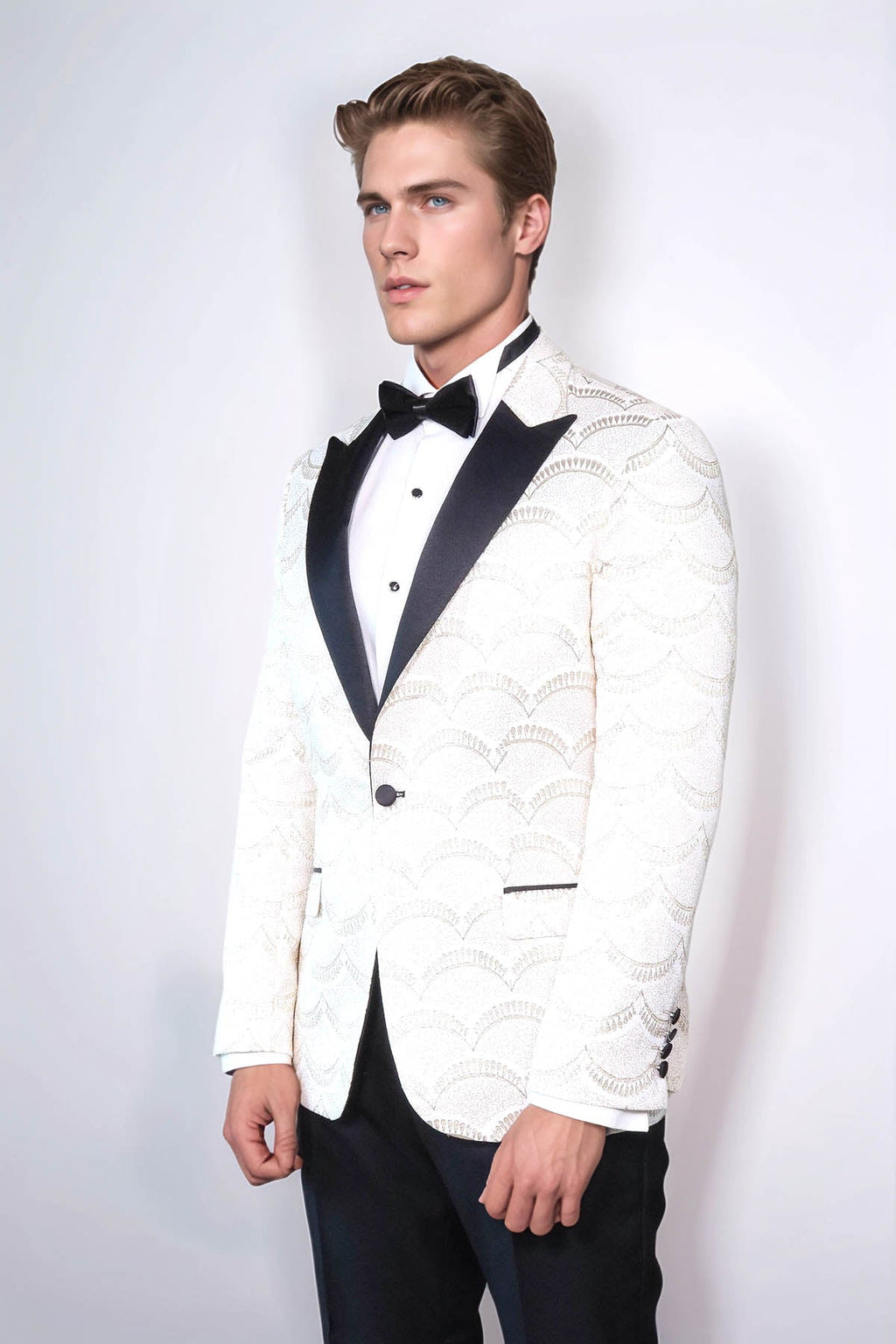 Patterned Slim Fit White Men Dinner Jacket - Wessi - Fierce and Chic
