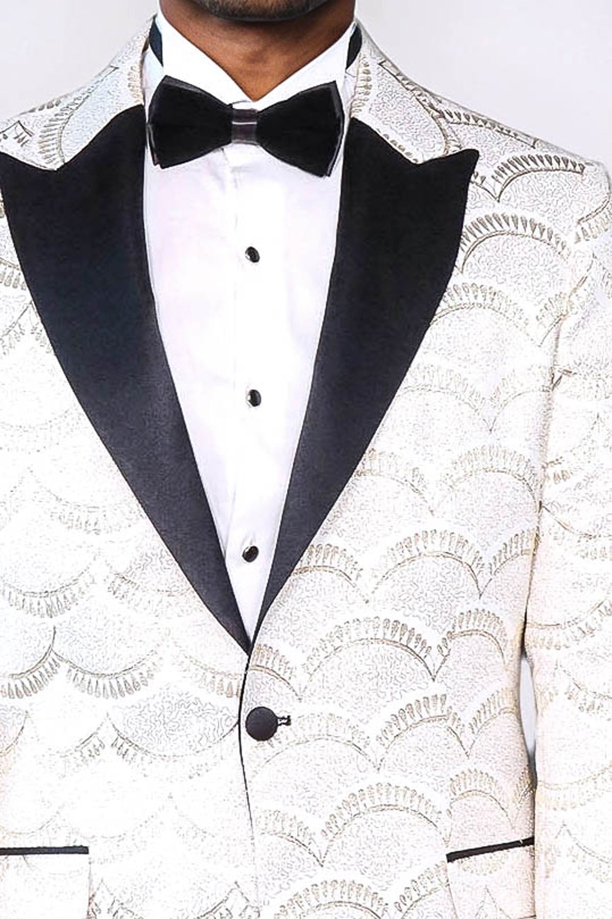 Patterned Slim Fit White Men Dinner Jacket - Wessi - Fierce and Chic