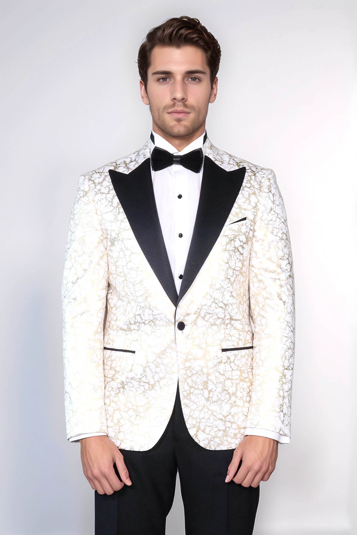 Root Pattern Peak Lapel White Men Dinner Jacket - Wessi - Fierce and Chic