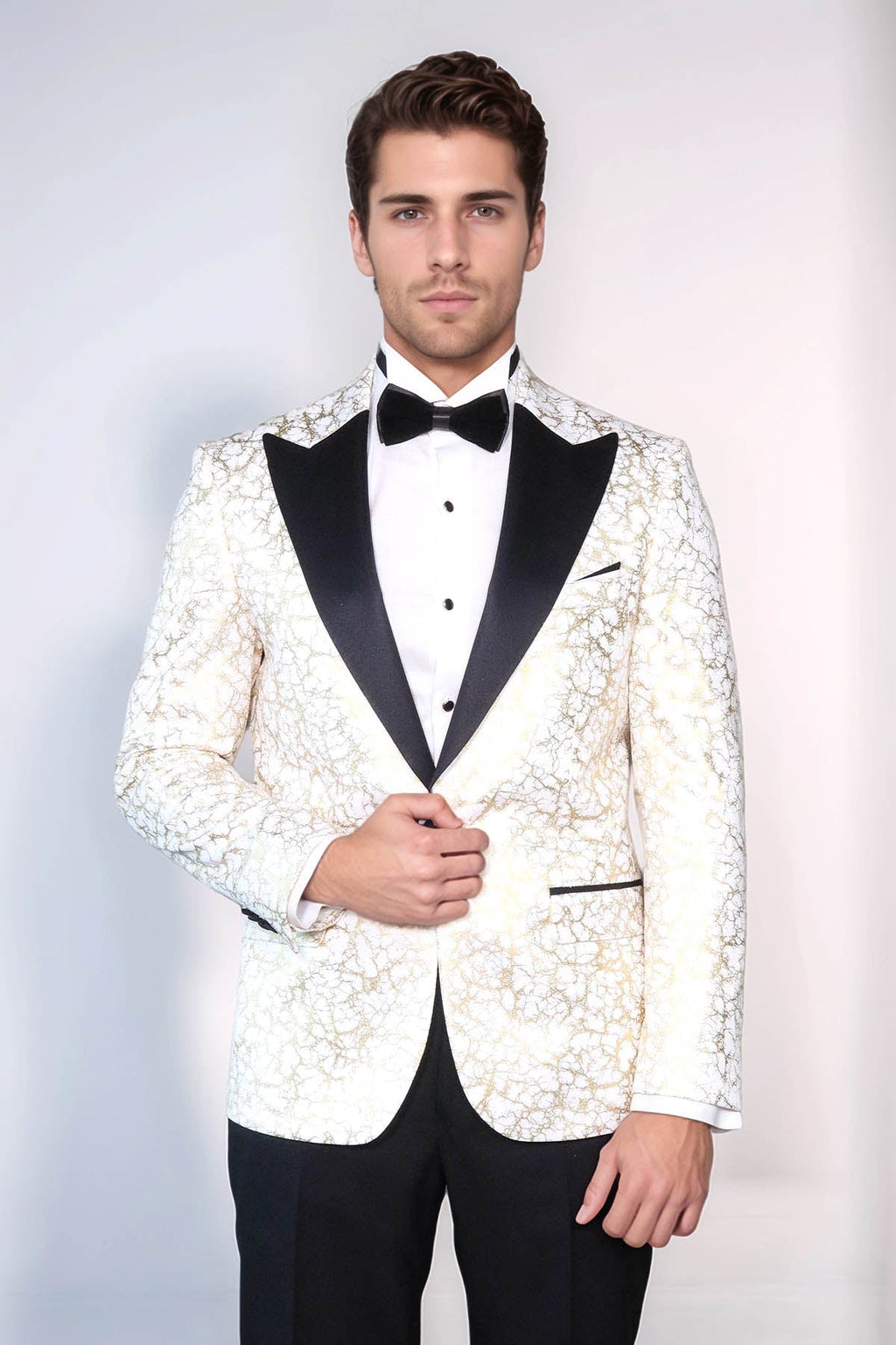 Root Pattern Peak Lapel White Men Dinner Jacket - Wessi - Fierce and Chic