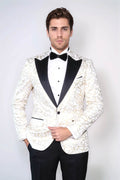 Root Pattern Peak Lapel White Men Dinner Jacket - Wessi - Fierce and Chic