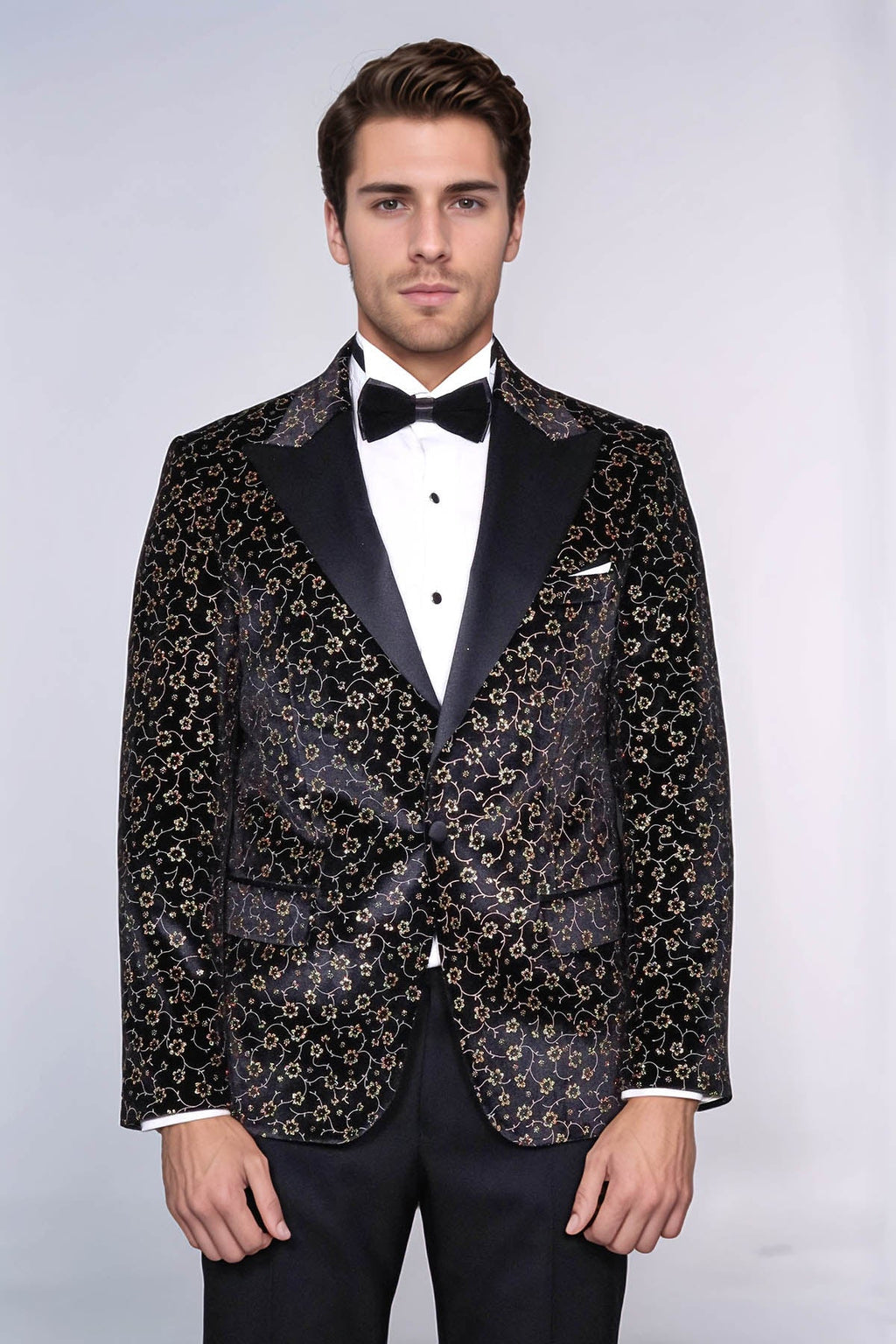 Tiny Flower Pattern Black Men Tuxedo Blazer - Wessi - Fierce and Chic