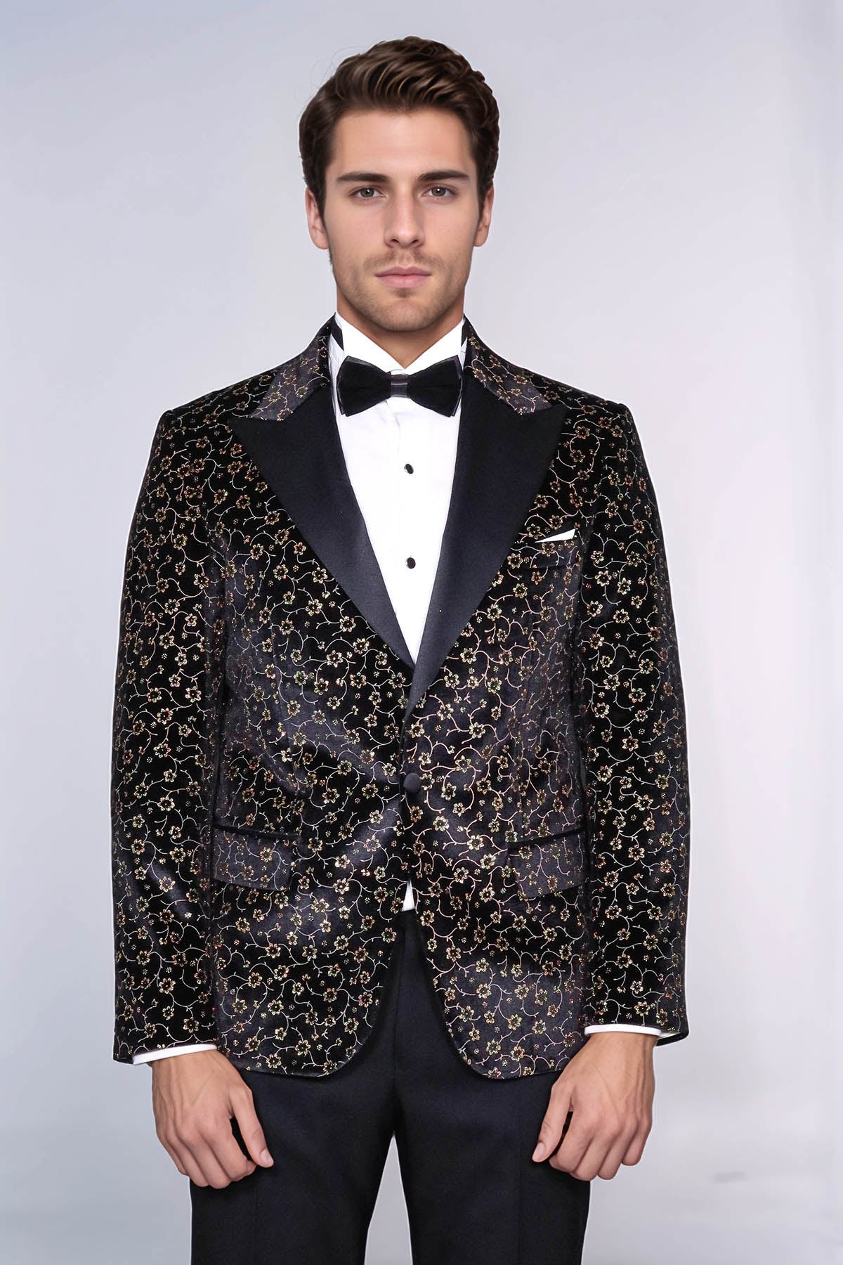 Tiny Flower Pattern Black Men Tuxedo Blazer - Wessi - Fierce and Chic