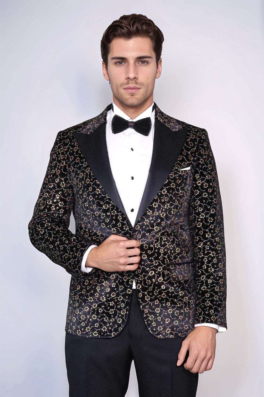 Tiny Flower Pattern Black Men Tuxedo Blazer - Wessi - Fierce and Chic