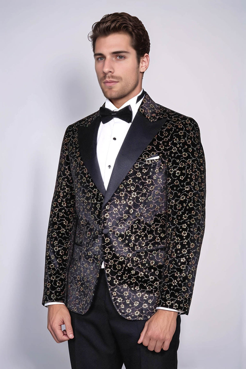Tiny Flower Pattern Black Men Tuxedo Blazer - Wessi - Fierce and Chic