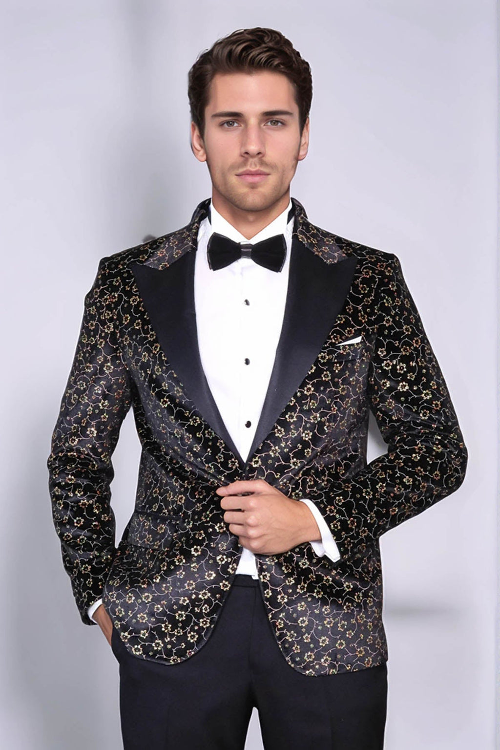 Tiny Flower Pattern Black Men Tuxedo Blazer - Wessi - Fierce and Chic