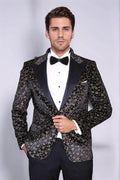 Tiny Flower Pattern Black Men Tuxedo Blazer - Wessi - Fierce and Chic