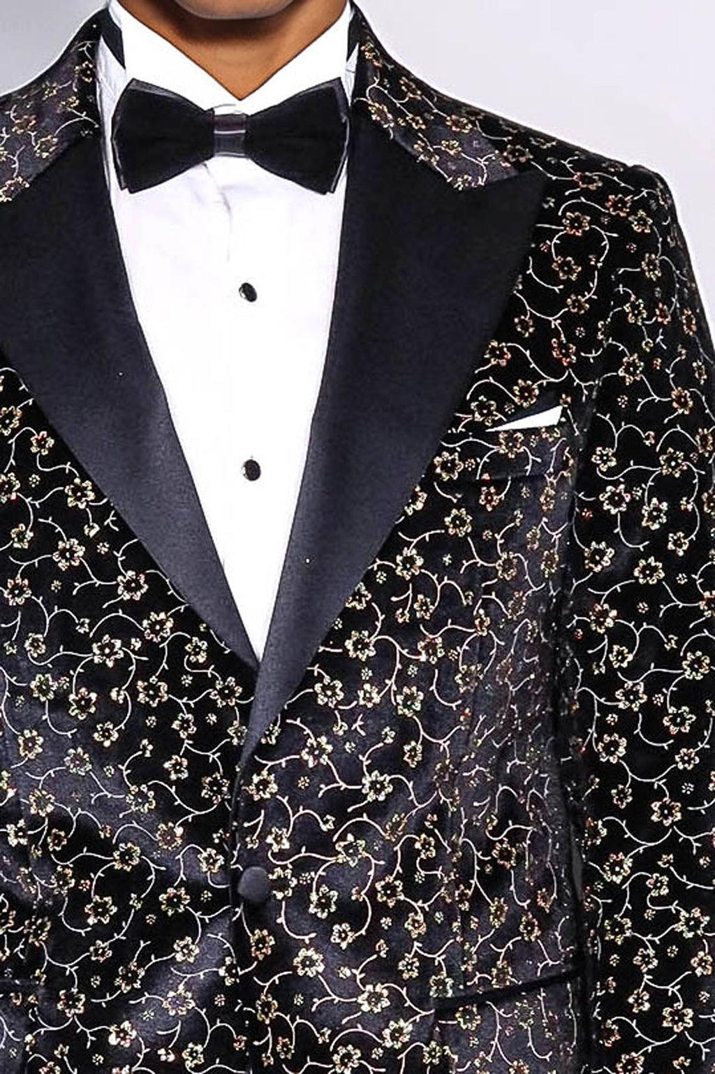 Tiny Flower Pattern Black Men Tuxedo Blazer - Wessi - Fierce and Chic
