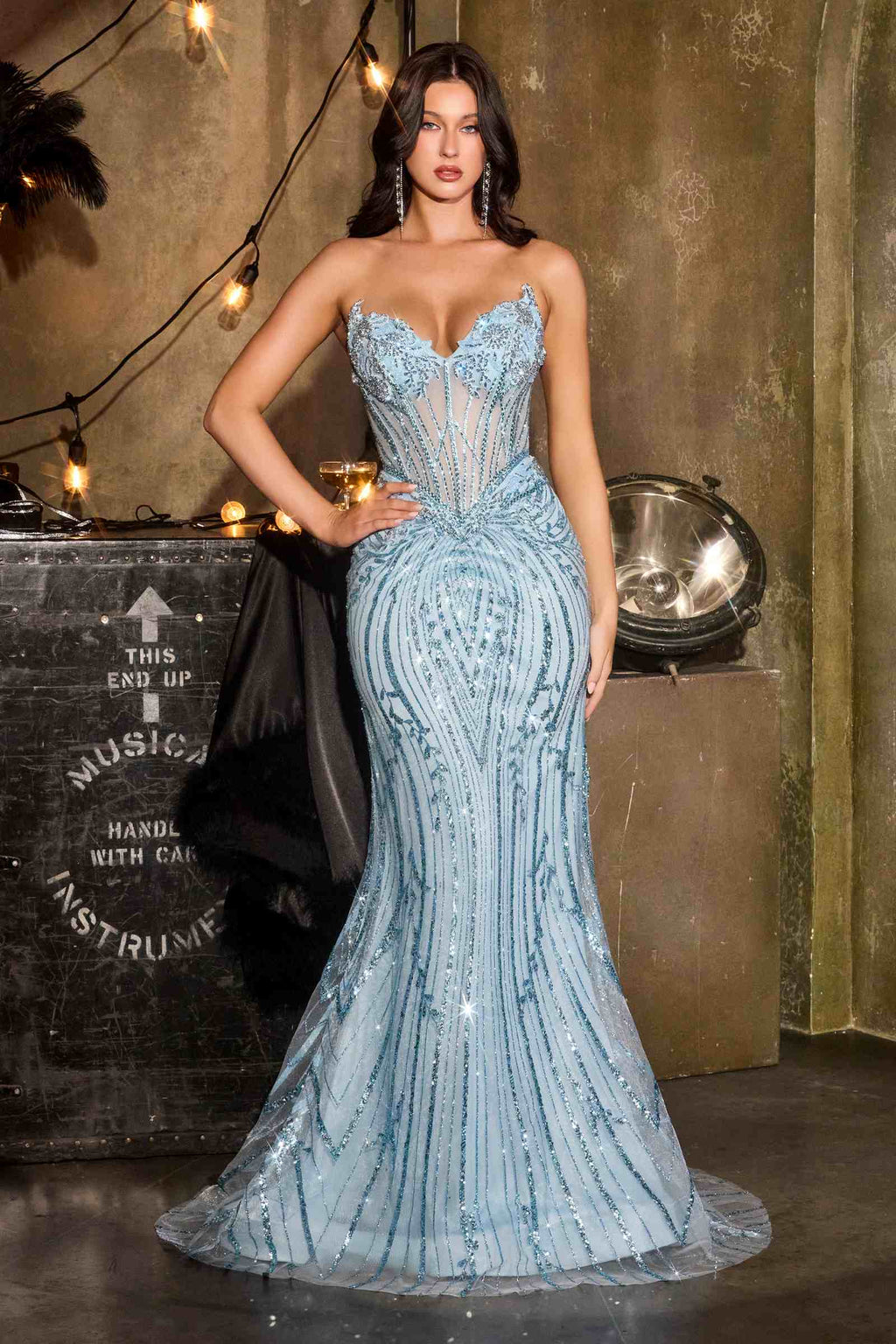 Ladivine CDS557 Fully Embellished Show Stopper Fitted Mermaid Gown - Fierce and Chic