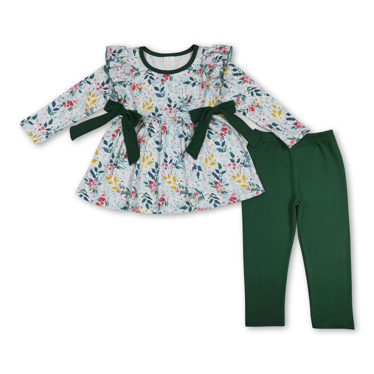 Long sleeves leaves tunic green leggings girls fall clothes
