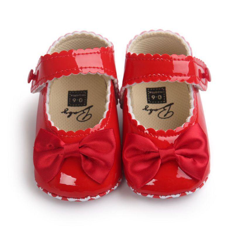 Red Princess Baby Girl Shoes Newborns Butterfly-knot PU Leather Shoes Infants Crib Soft Fashion Footwear Shoes - Fierce and Chic