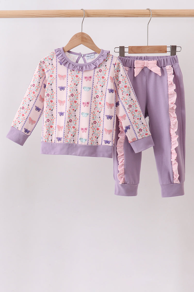 Purple Butterfly Ruffle Jogger Set - Fierce and Chic