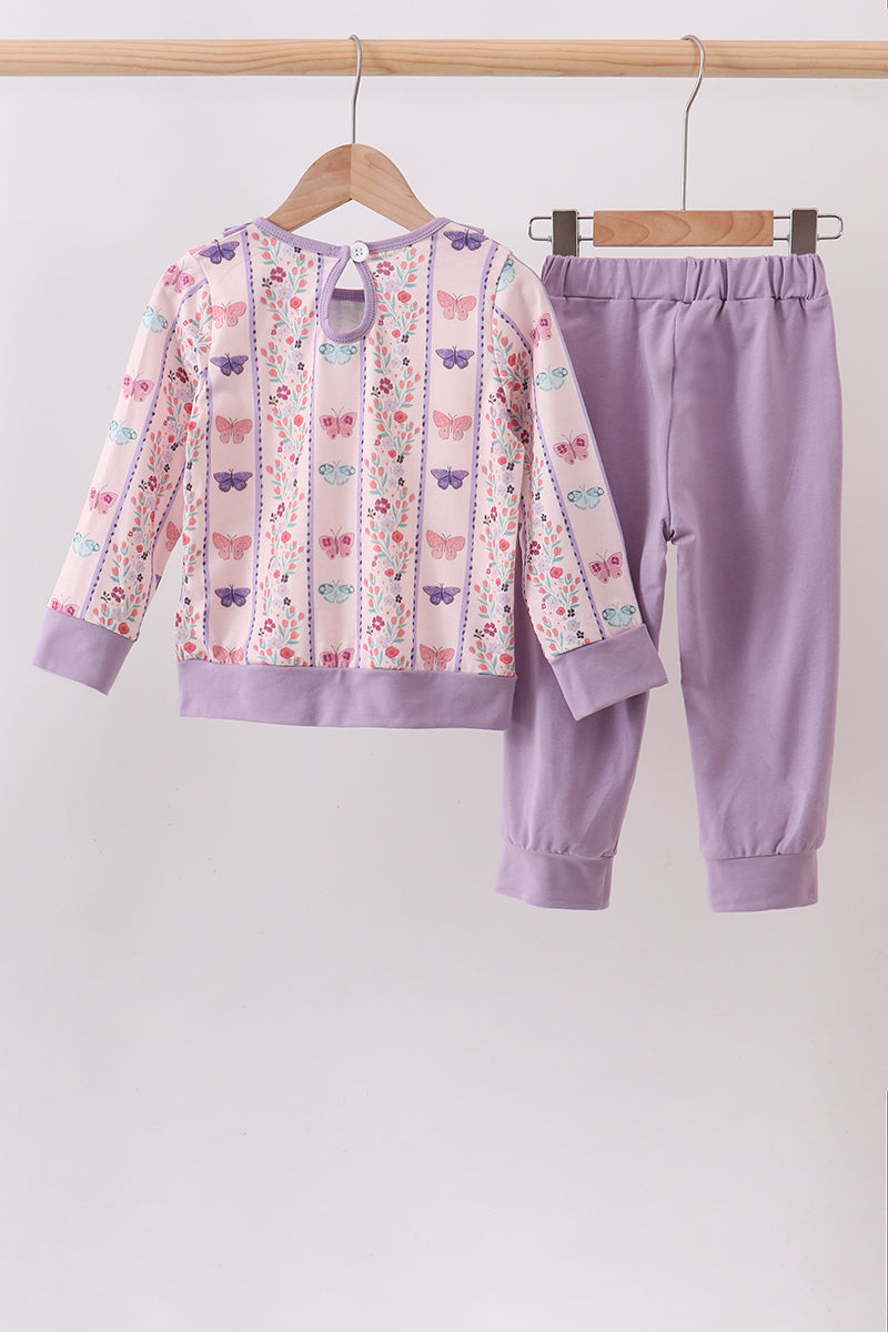 Purple Butterfly Ruffle Jogger Set - Fierce and Chic