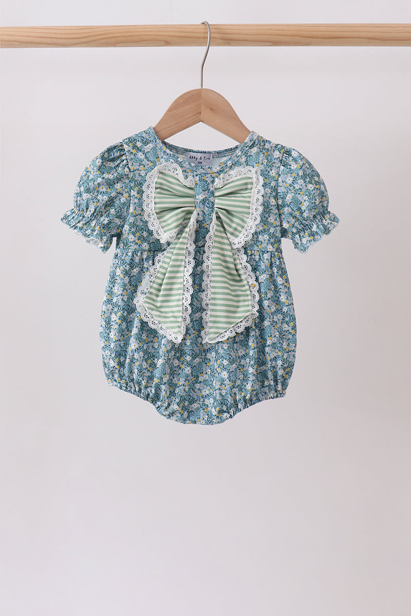 Teal Floral Lace Bow Bubble - Fierce and Chic
