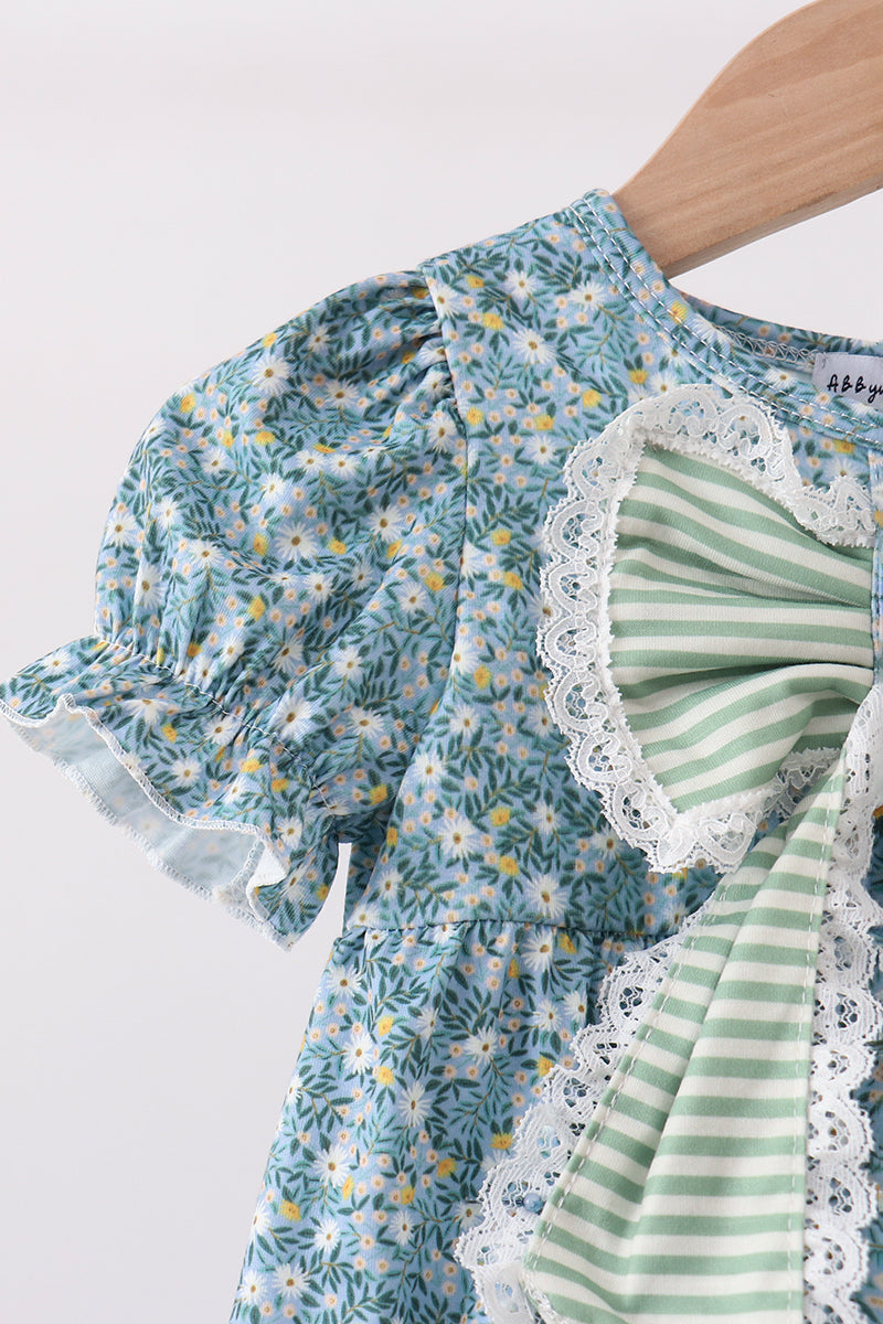 Teal Floral Lace Bow Bubble - Fierce and Chic