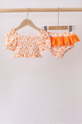 Orange Floral Smocked 2PC Ruffle Swimsuit - Fierce and Chic