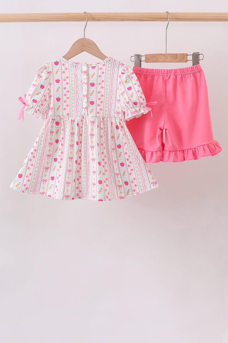 Pink Apple Smocked Ruffle Shorts Set - Fierce and Chic