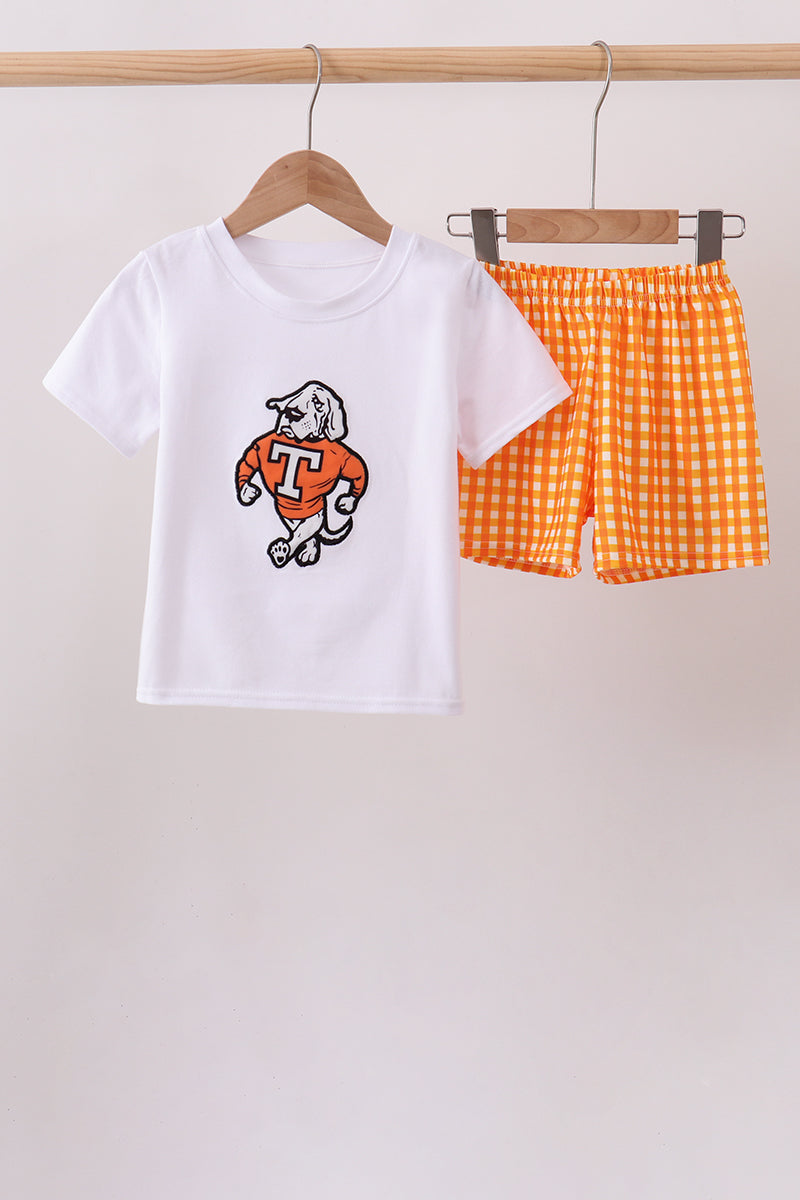 Orange Tennessee Applique Gingham Shorts Set - Fierce and Chic
