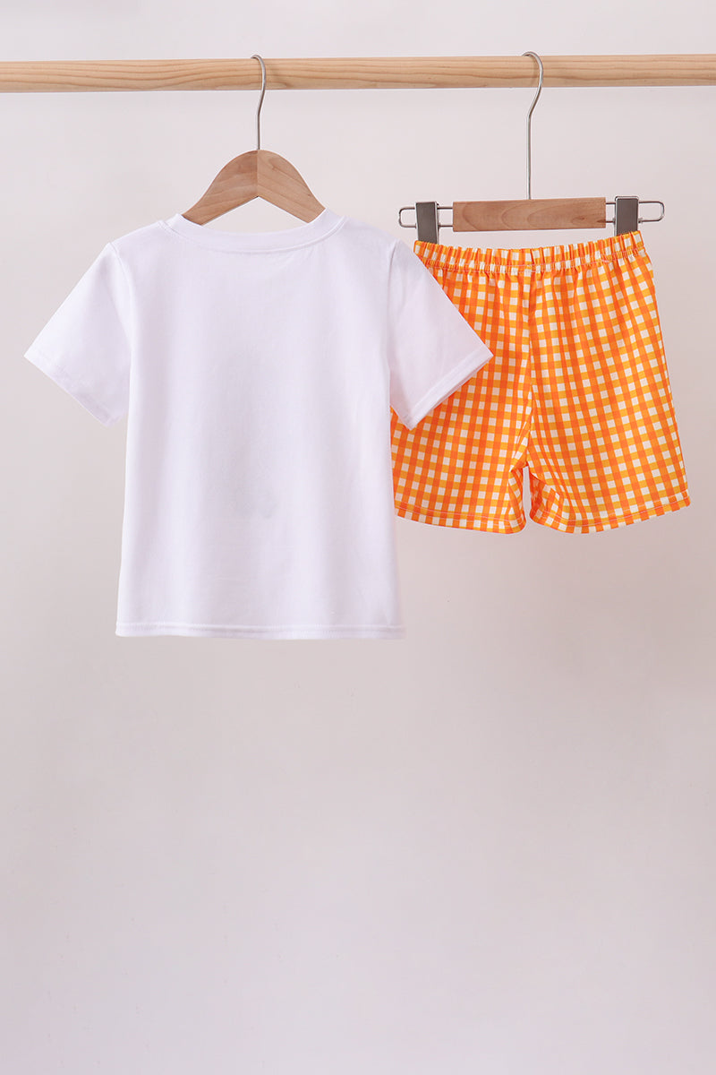 Orange Tennessee Applique Gingham Shorts Set - Fierce and Chic