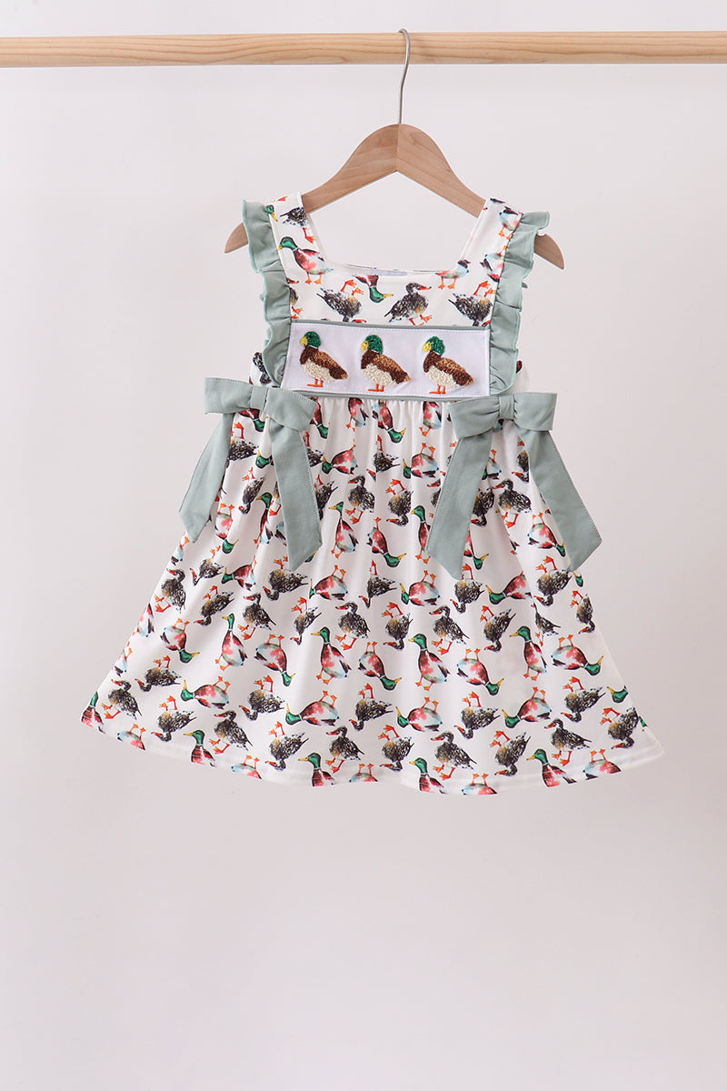 Sage Mallard French Knot Ruffle Dress - Fierce and Chic