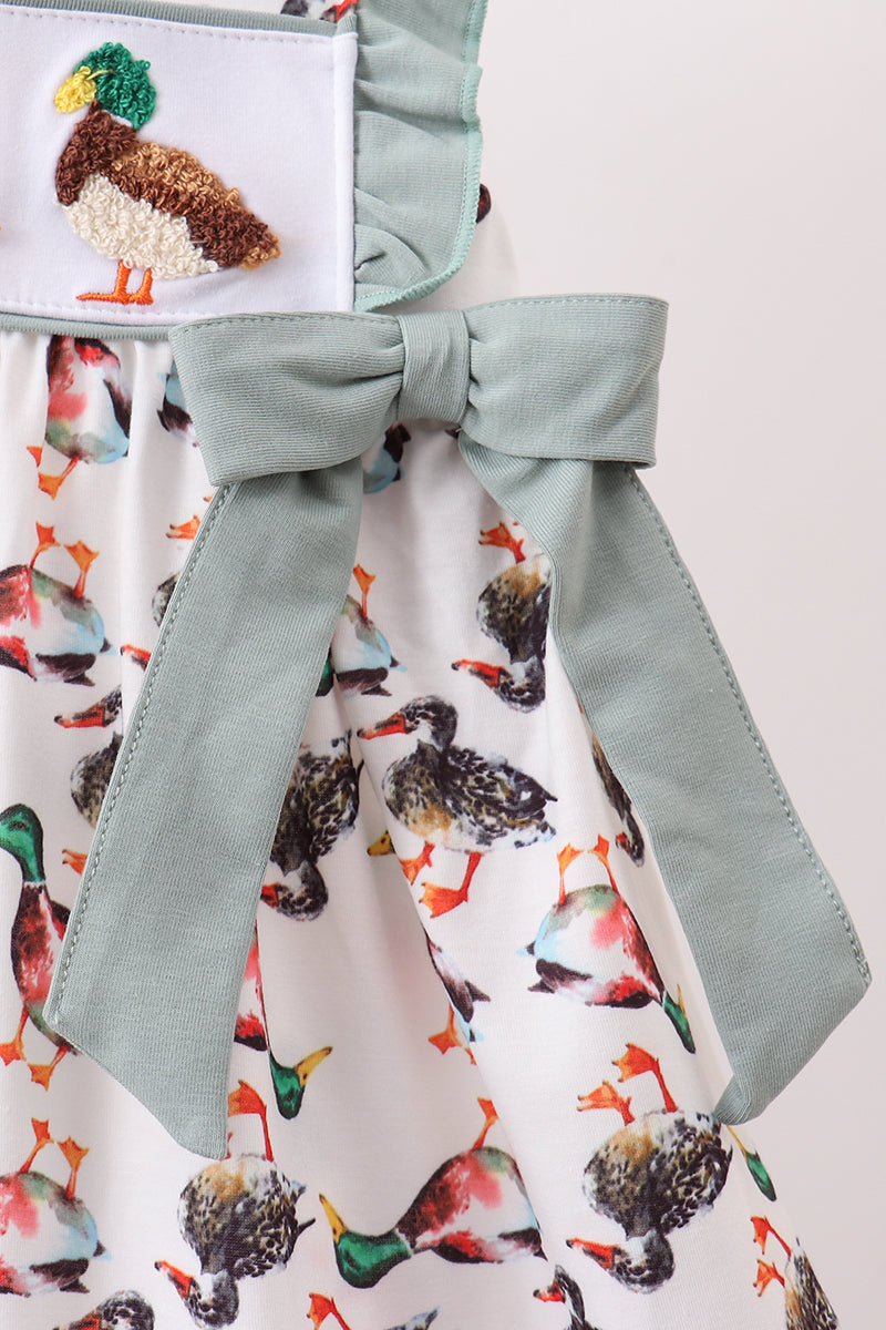 Sage Mallard French Knot Ruffle Dress - Fierce and Chic