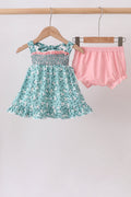 Green Floral Smocked Ruffle Bloomer Set - Fierce and Chic
