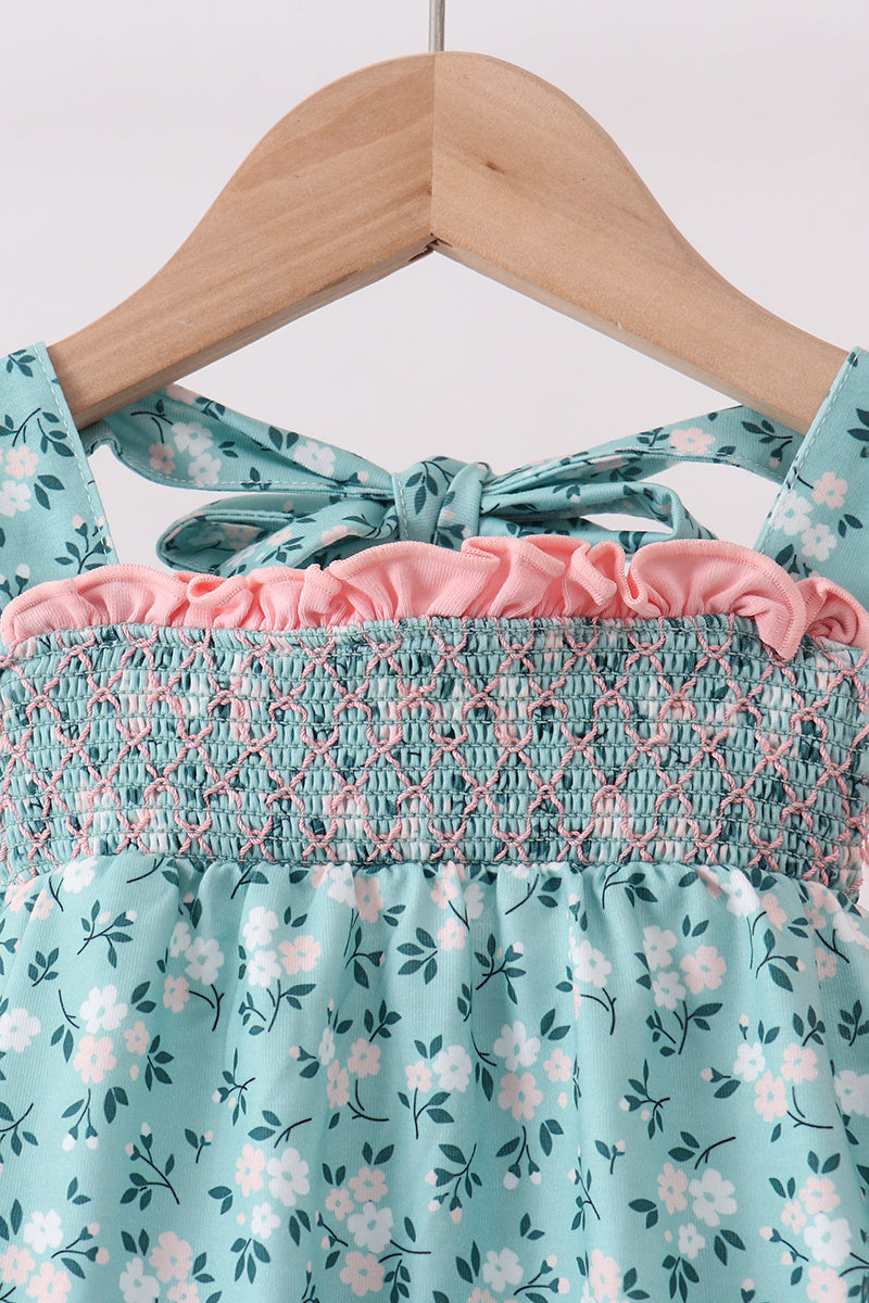 Green Floral Smocked Ruffle Bloomer Set - Fierce and Chic