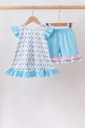 Blue Rose Ruffle Shorts Set - Fierce and Chic