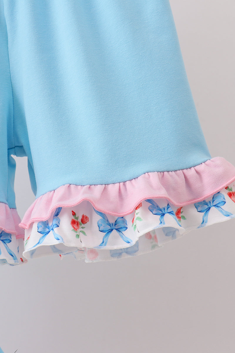 Blue Rose Ruffle Shorts Set - Fierce and Chic