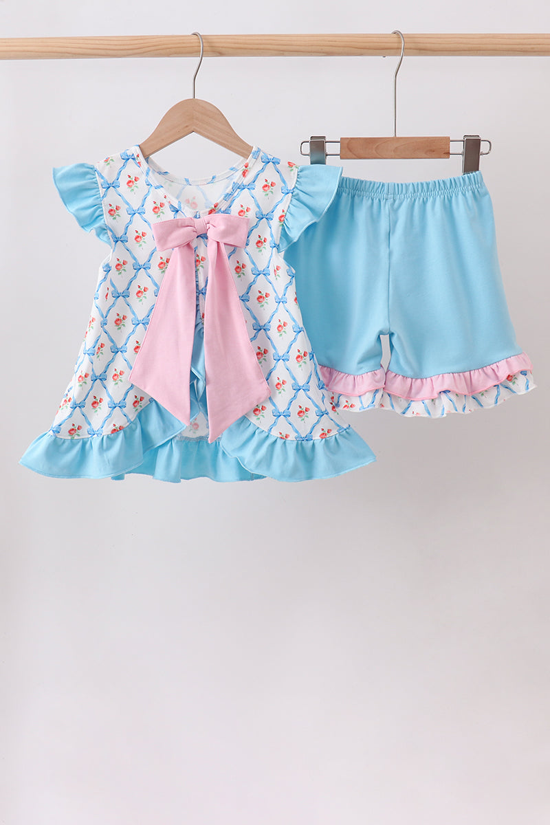 Blue Rose Ruffle Shorts Set - Fierce and Chic