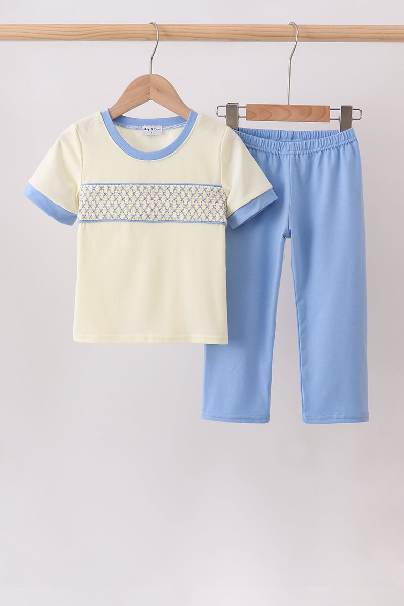 Cream smocked pants set - Fierce and Chic