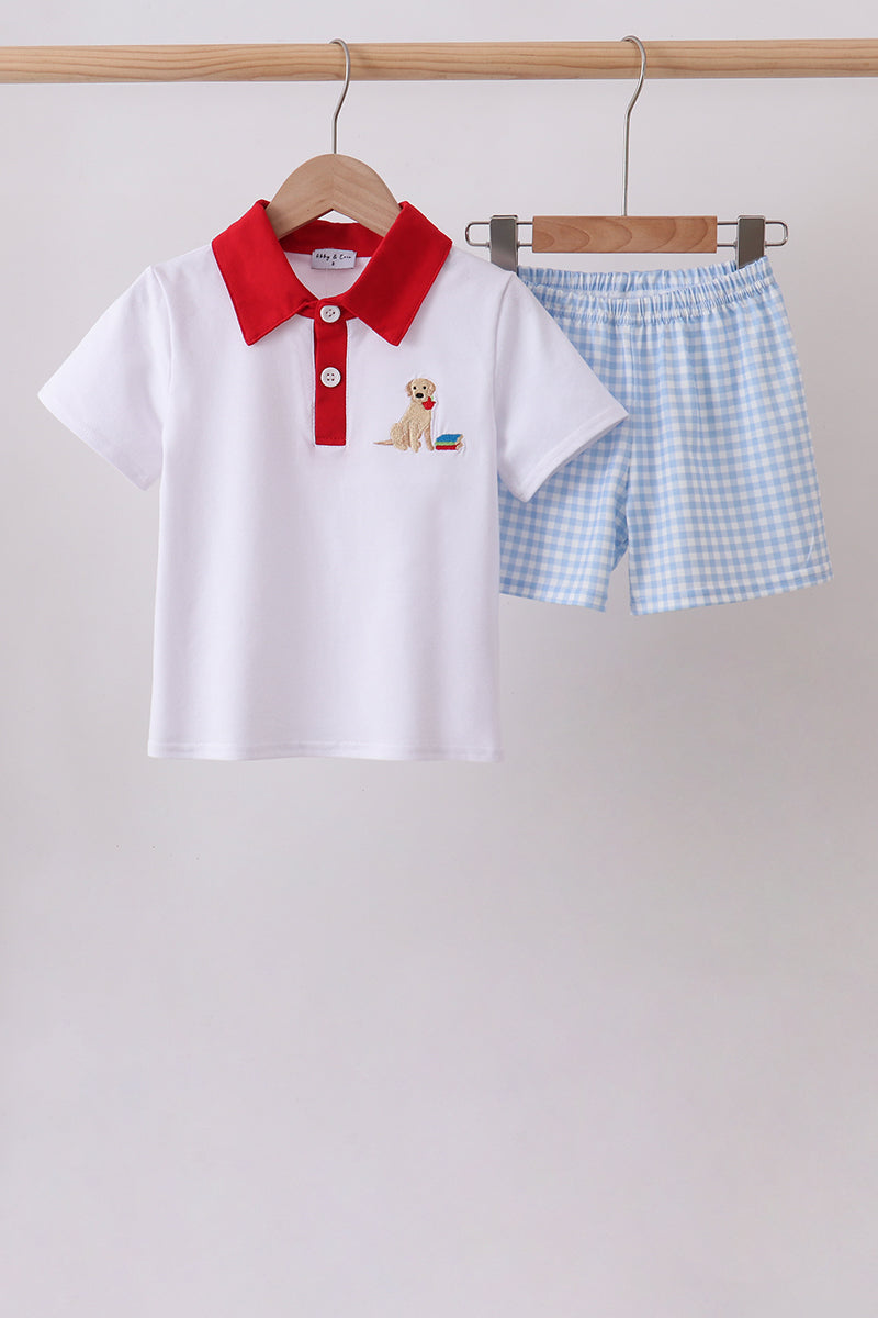 Blue Puppy Embroidered Boys Shorts Set - Fierce and Chic