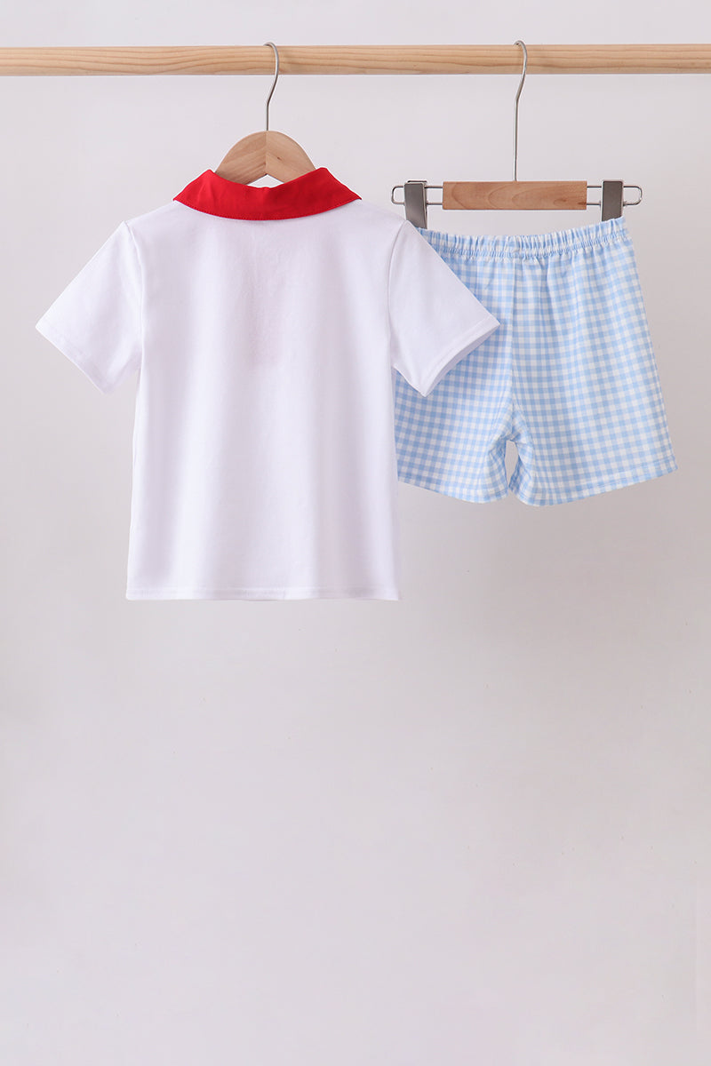 Blue Puppy Embroidered Boys Shorts Set - Fierce and Chic