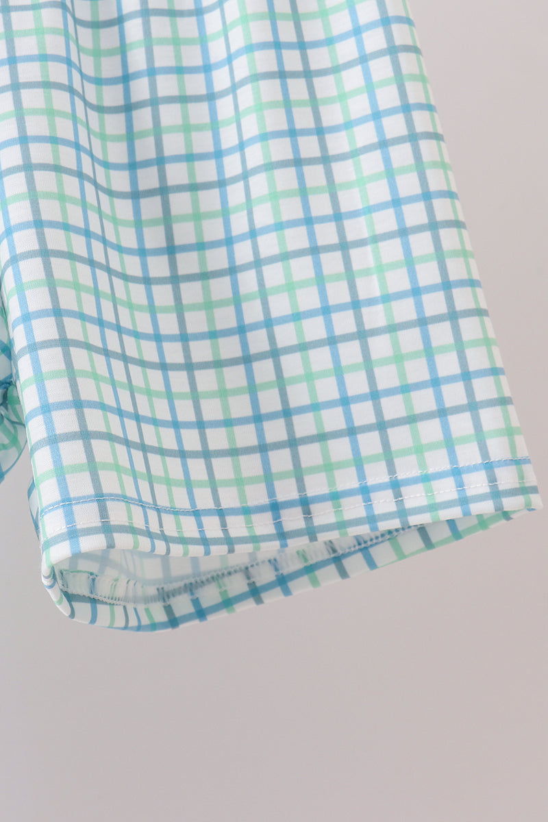 Blue Apple Crayon French Knot Plaid Shorts Set - Fierce and Chic