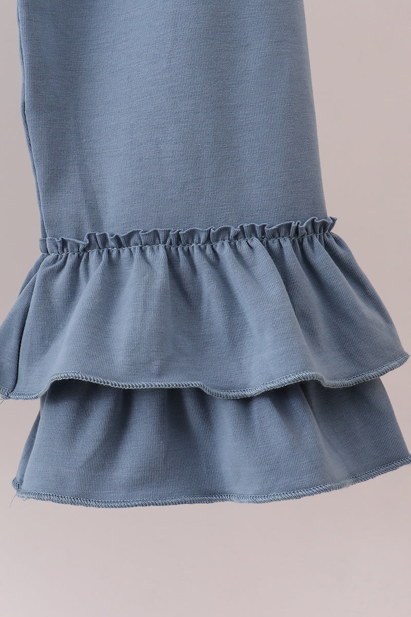 Blue Apple Crayon French Knot Ruffle Pants Set - Fierce and Chic