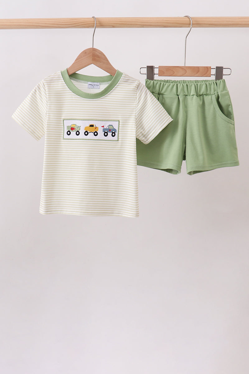 Monster truck embroidery stripe shorts set - Fierce and Chic