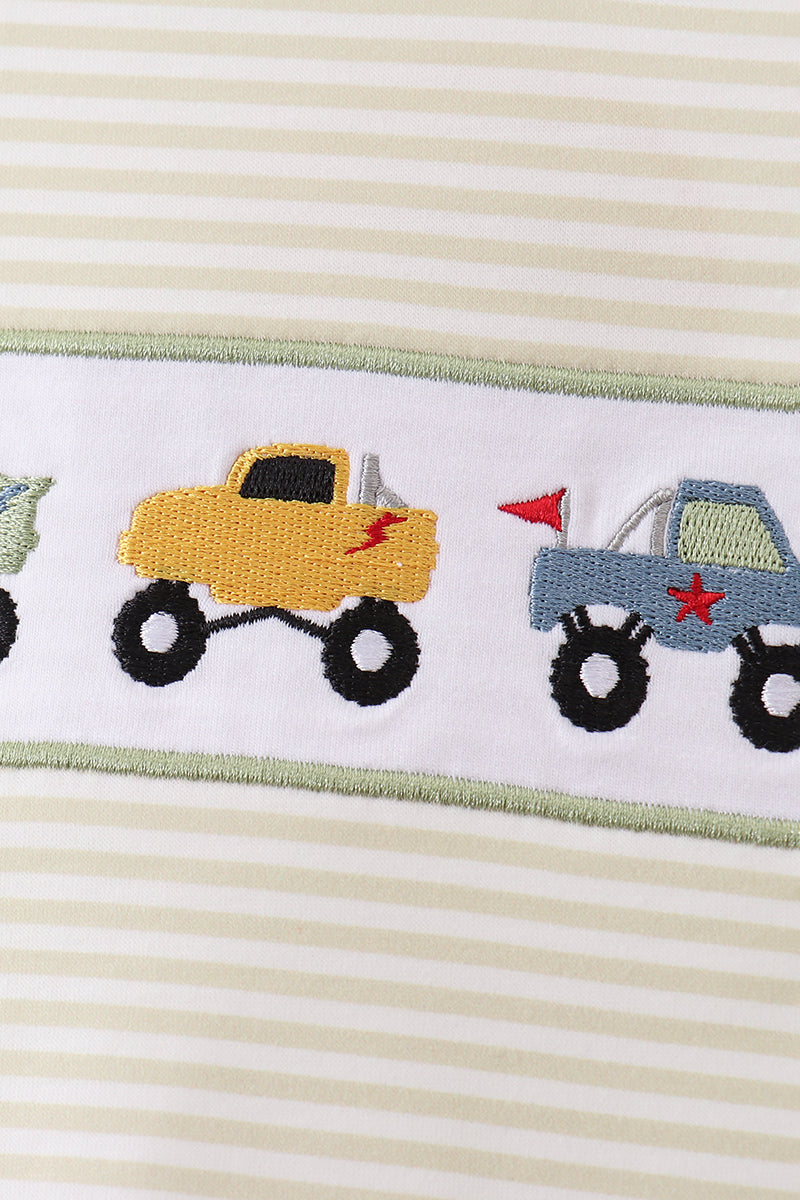 Monster truck embroidery stripe shorts set - Fierce and Chic
