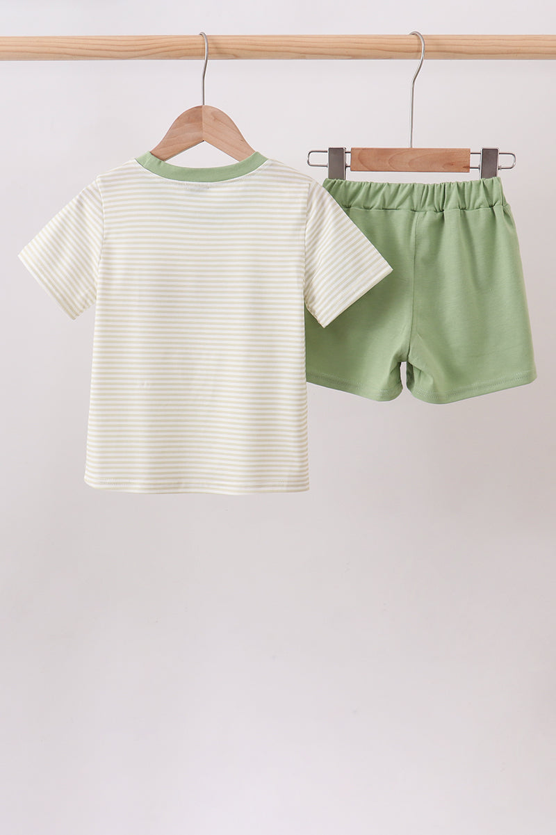 Monster truck embroidery stripe shorts set - Fierce and Chic