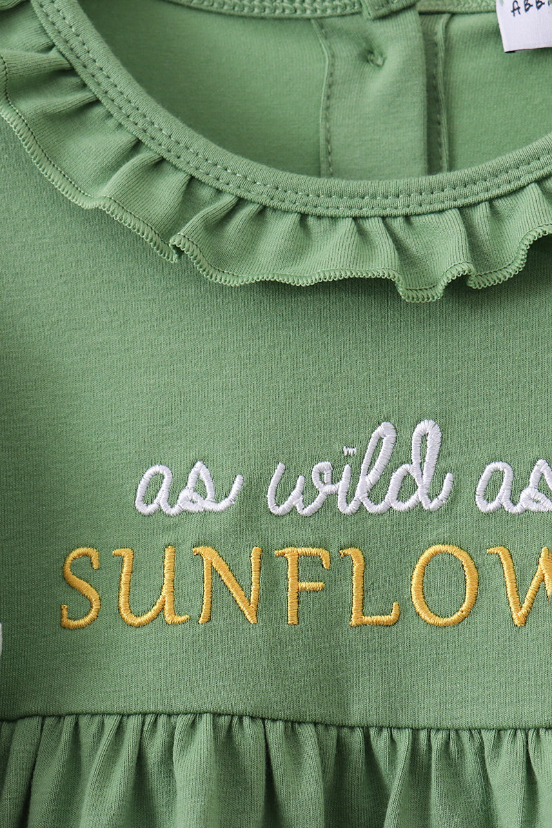 Green Sunflower Applique Ruffle Shorts Set - Fierce and Chic