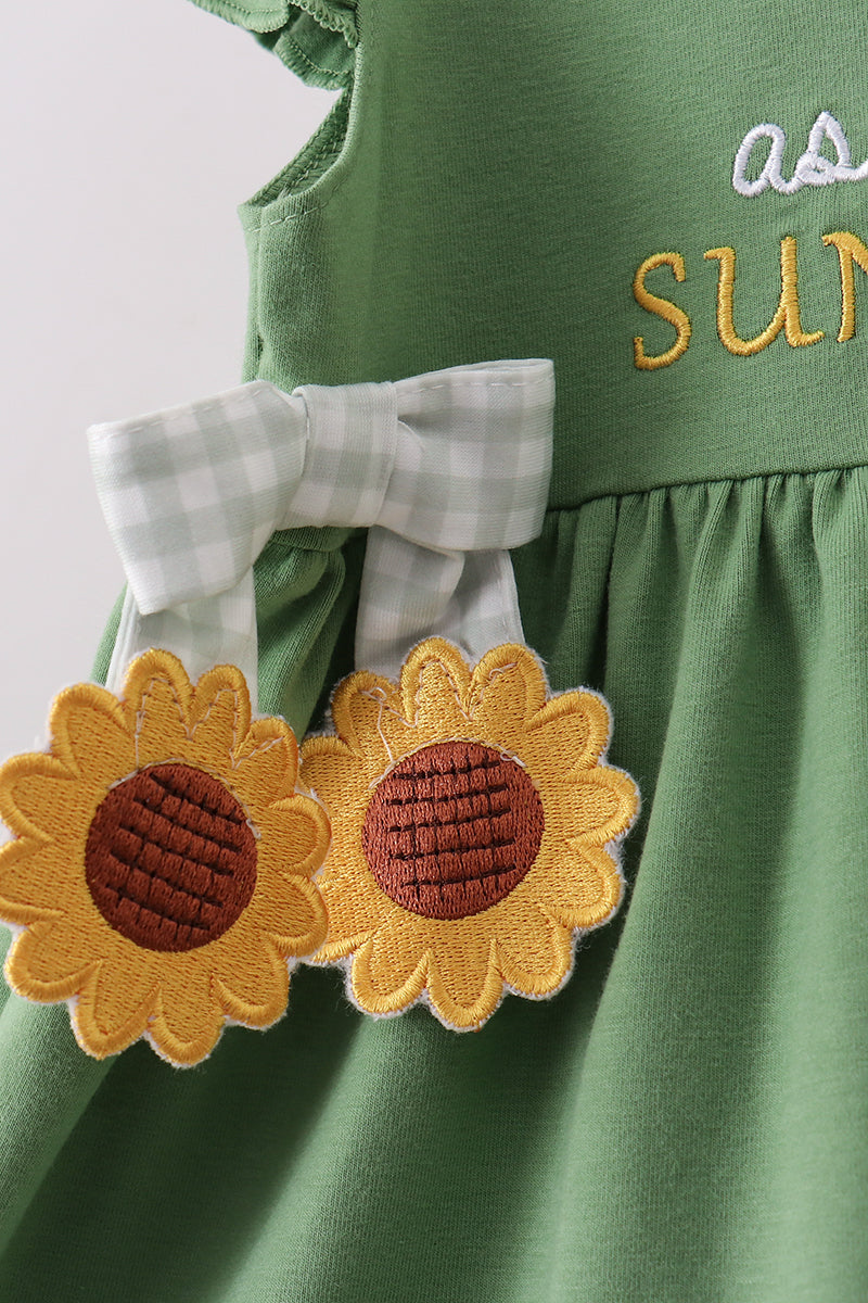 Green Sunflower Applique Ruffle Shorts Set - Fierce and Chic