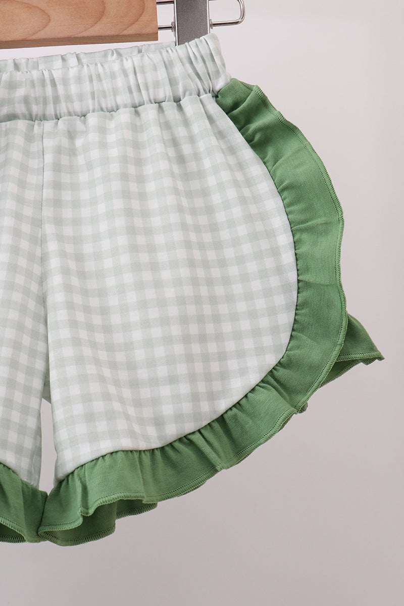 Green Sunflower Applique Ruffle Shorts Set - Fierce and Chic