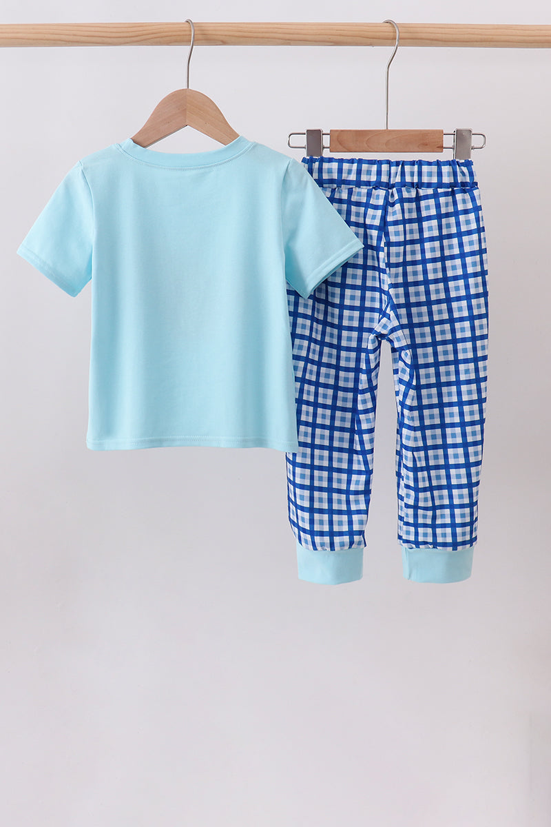 Blue character embroidery pants set - Fierce and Chic