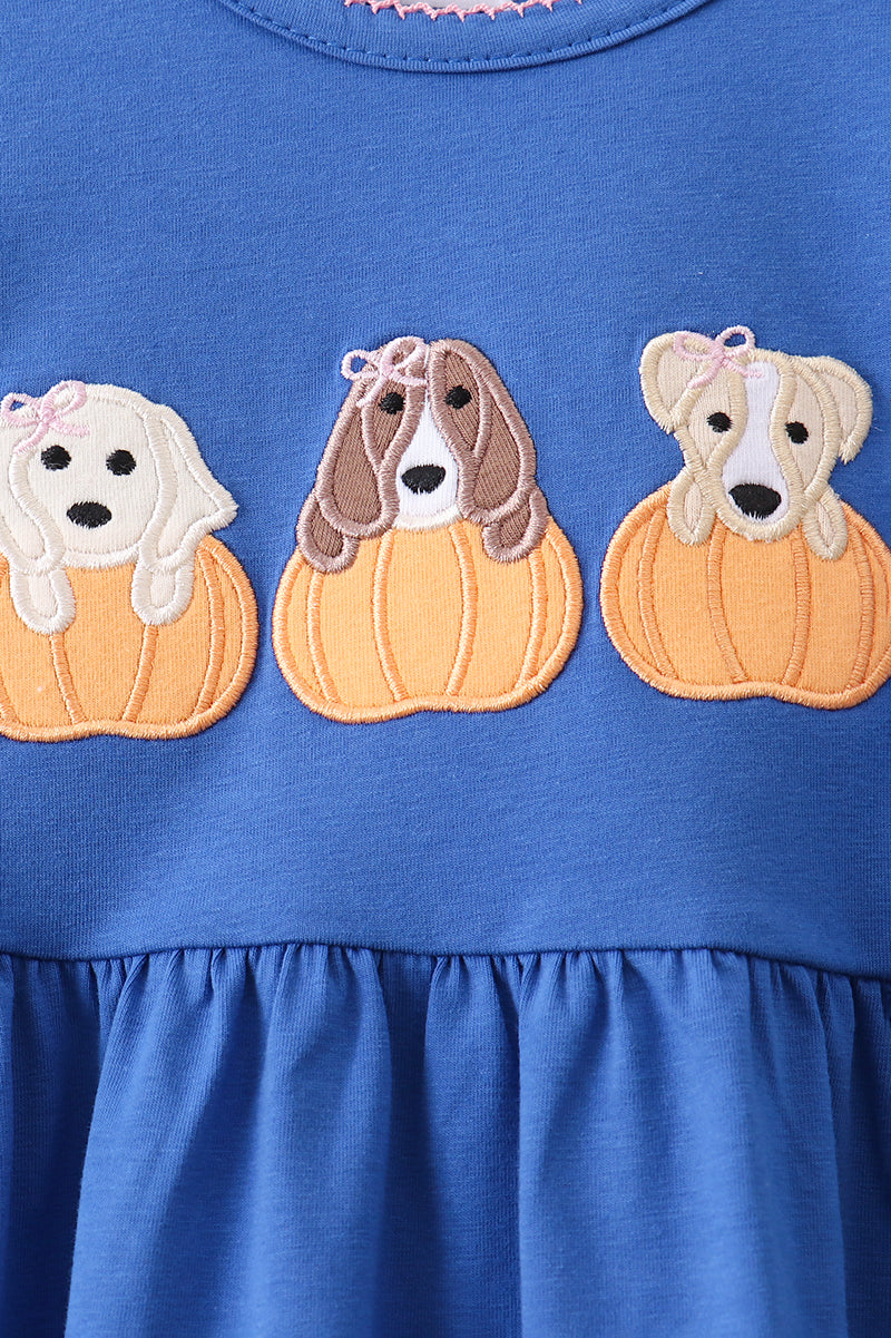 Royal blue puppy pumpkin embroidery pants set - Fierce and Chic