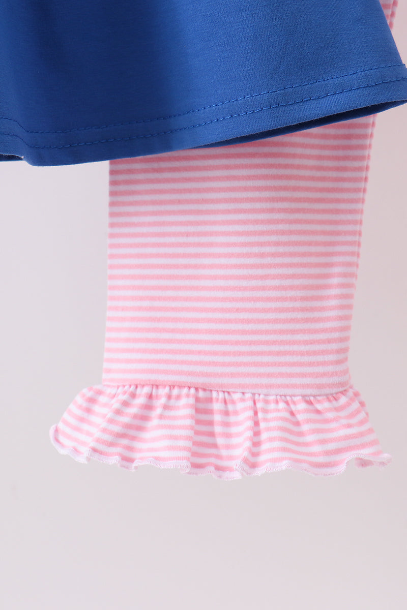 Royal blue puppy pumpkin embroidery pants set - Fierce and Chic