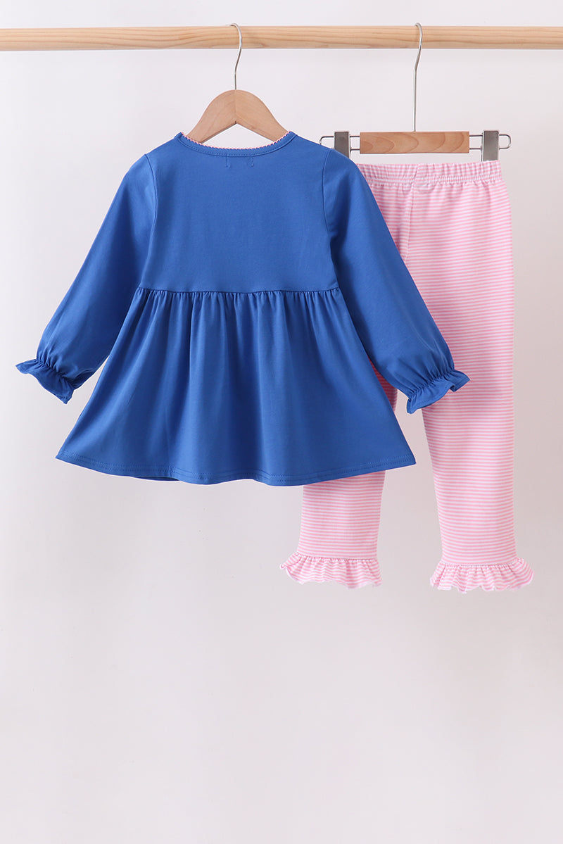 Royal blue puppy pumpkin embroidery pants set - Fierce and Chic