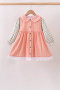 Pumpkin Jacquard plaid button dress - Fierce and Chic