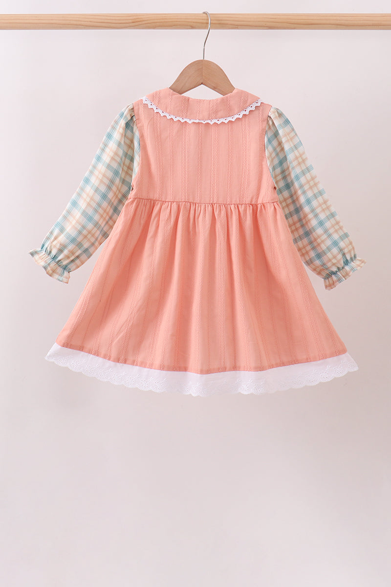 Pumpkin Jacquard plaid button dress - Fierce and Chic