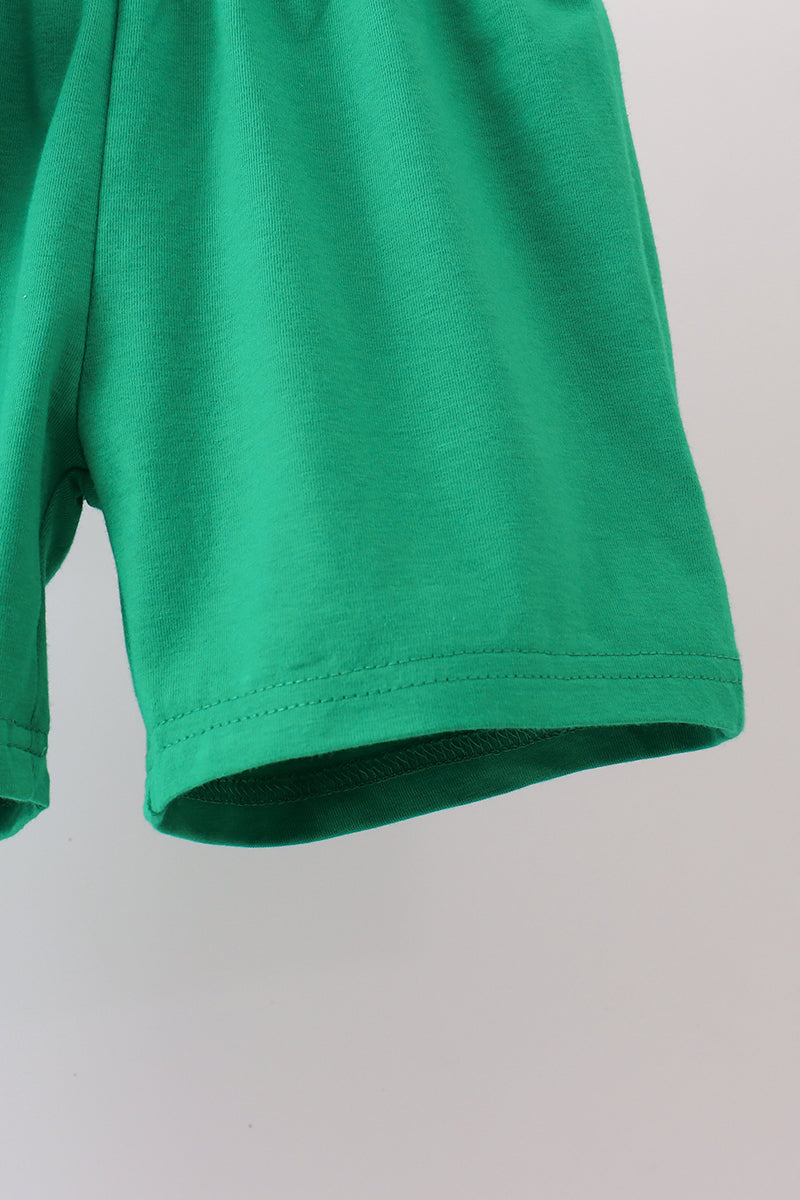 Blue Stripe Duck Embroidery Shorts Set for Girls featuring vibrant green shorts, ideal for playful and stylish children's fashion.