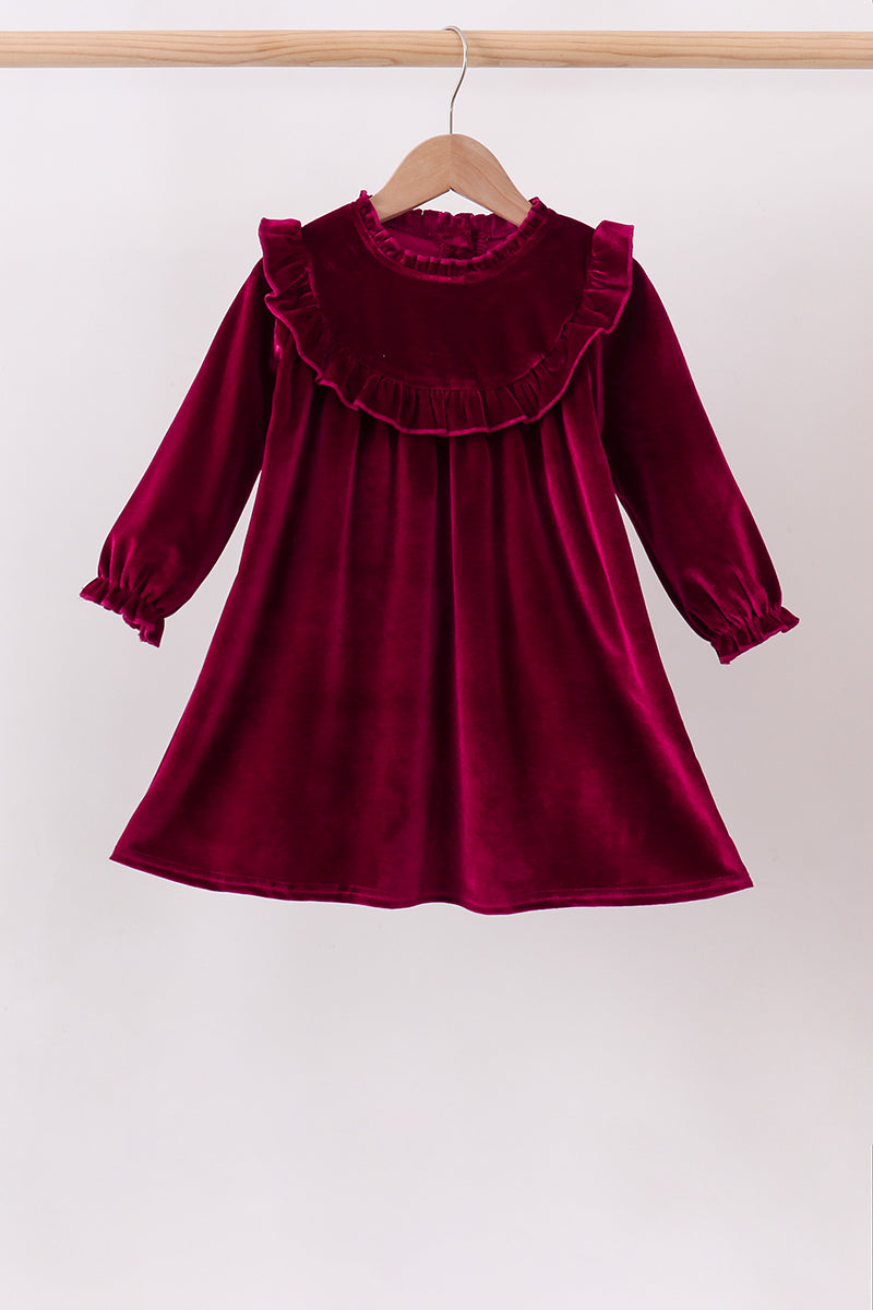 Burgundy velvet Ruffle Dress - Fierce and Chic
