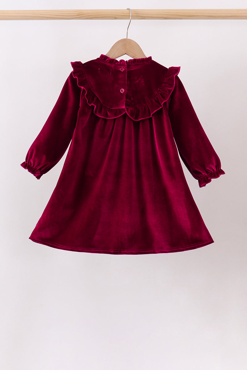Burgundy velvet Ruffle Dress - Fierce and Chic